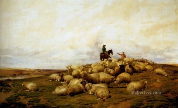  Sheep Oil Painting - A shepherd With His Flock sheep farm animals Thomas Sidney Cooper
